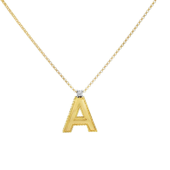 Pre-Owned Roberto Coin Princess "A" Initial Pendant, 18K Yellow Gold with Diamond Accent