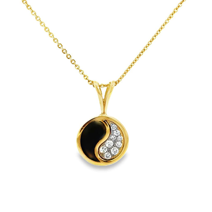0.20 CTW Diamond and Onyx Yin Yang Pendant Necklace in 14K Yellow Gold