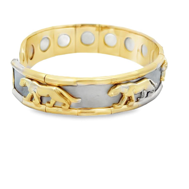 14K Two-Tone Yellow and White Gold Lion Cuff Bracelet