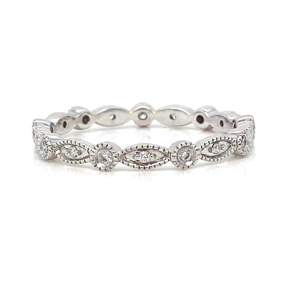 0.20 CTW Round Diamonds 14K White Gold Milgrain Design Wedding Band