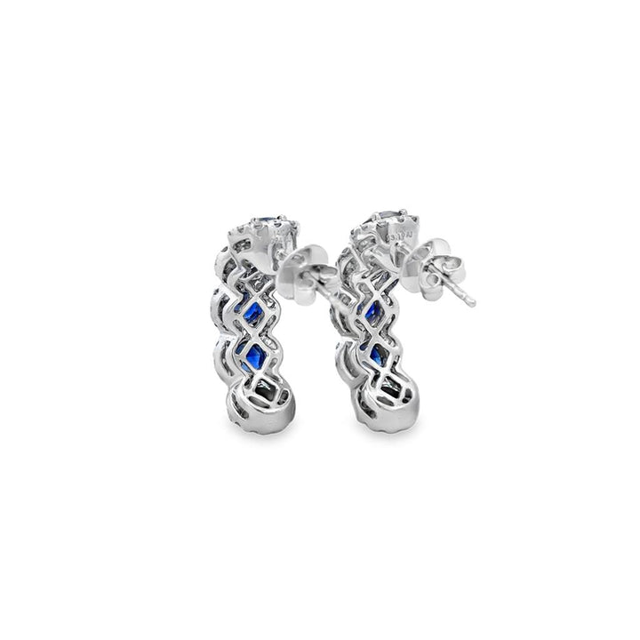 3.19 CTW Sapphire & 0.94 CTW Diamond 14K White Gold Half Hoop Earrings