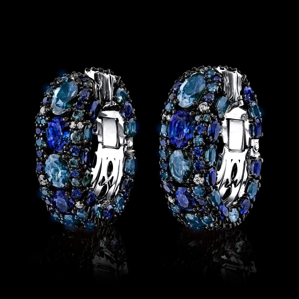 Robert Procop American Glamour 10.38 CTW Light & Dark Blue Sapphire 18K White Gold Earrings