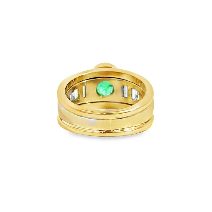 Oval Emerald & Baguette Diamond 18K Yellow Gold & Platinum Ring
