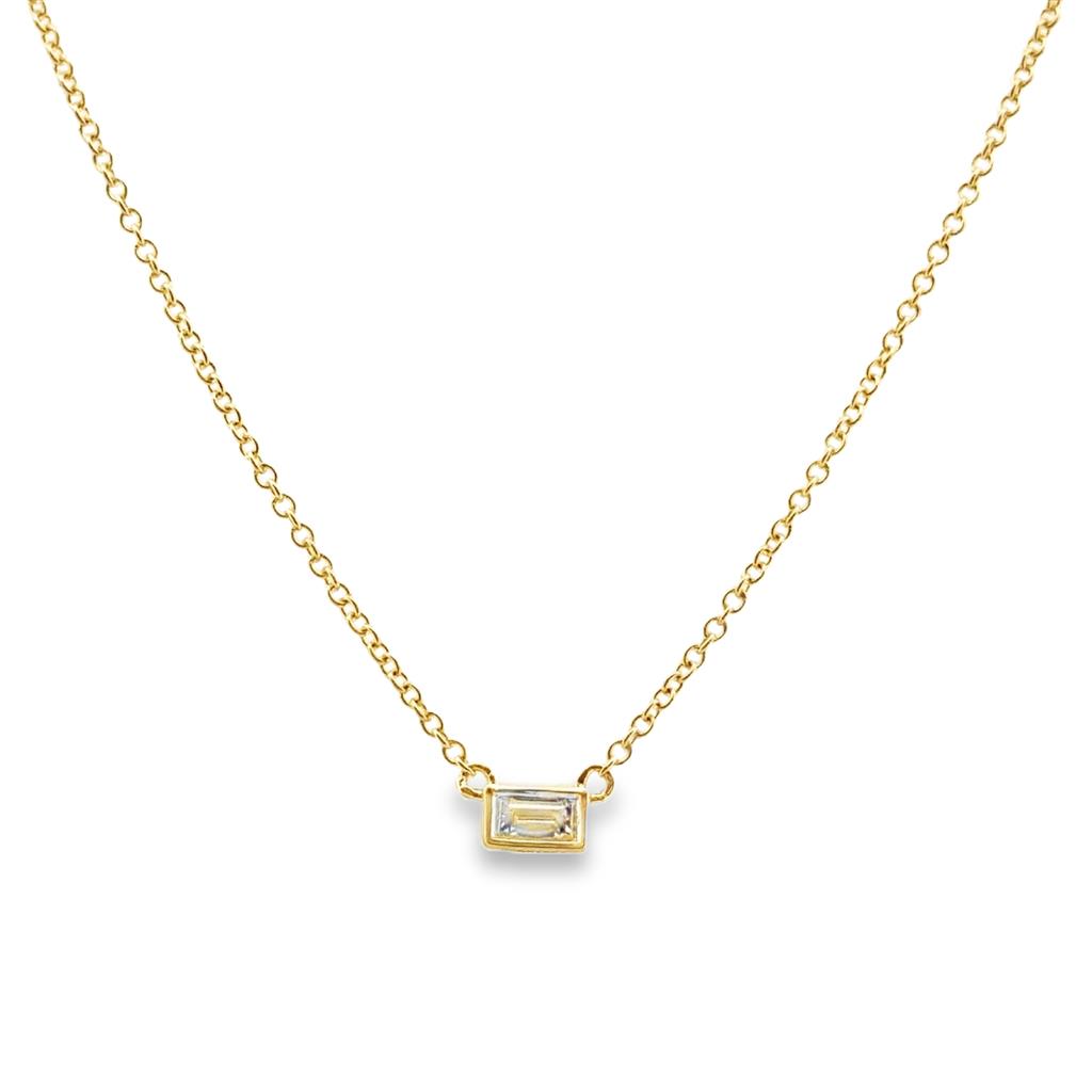 0.10 CT Baguette Diamond Pendant Necklace, 14K Yellow Gold
