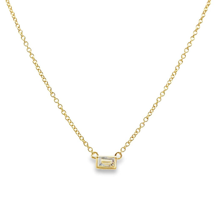 0.10 CT Baguette Diamond Pendant Necklace, 14K Yellow Gold
