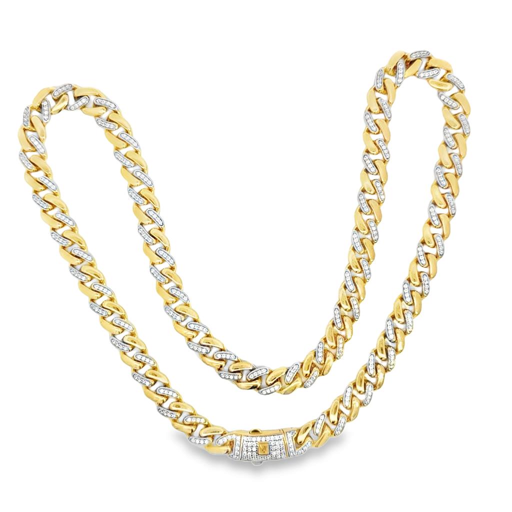 2.20 CTW Diamond 14K Two-Tone Gold Cuban Chain Necklace – 22.5" Long
