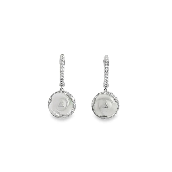 0.40 CTW Diamond and Carved Mother of Pearl Drop Hoop Earrings in 14K White Gold