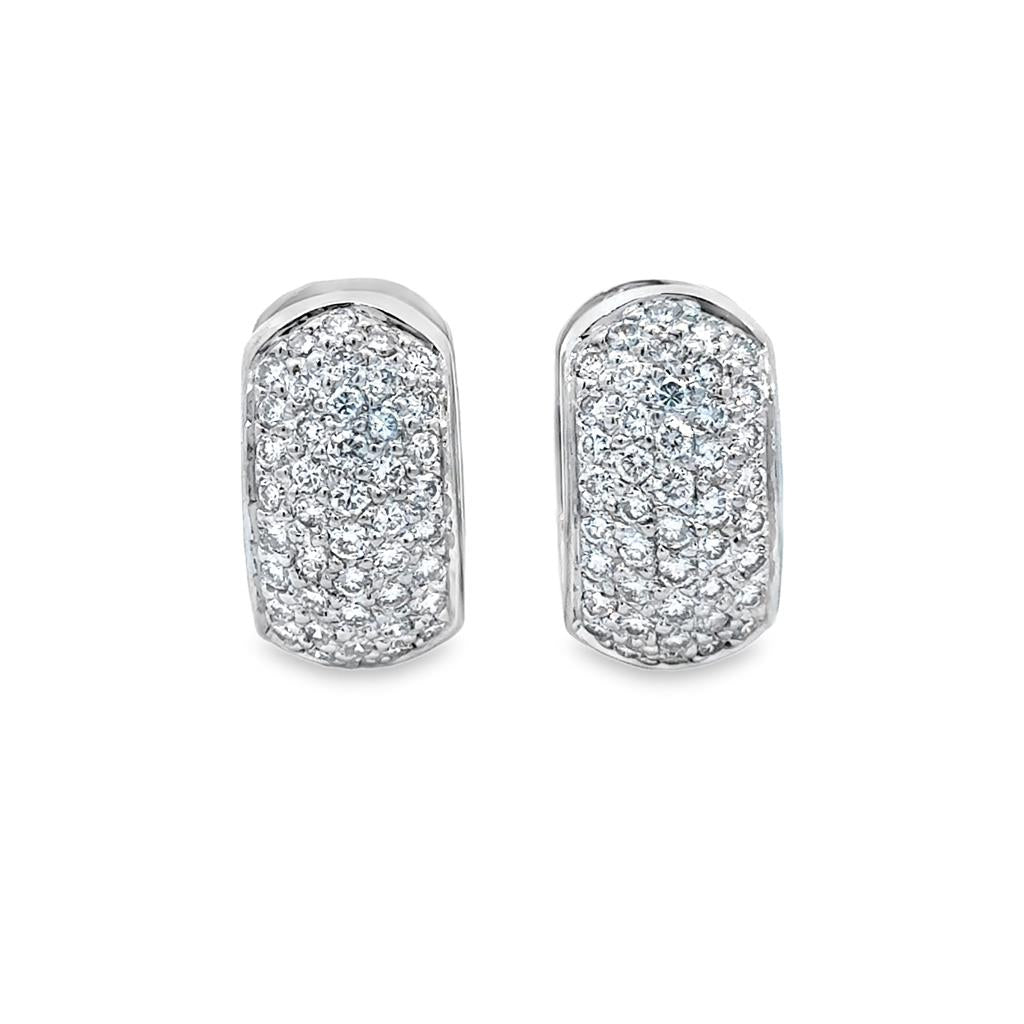 1.20 CTW Diamond Pavé Hoop Huggie Earrings 14K White Gold – 16mm