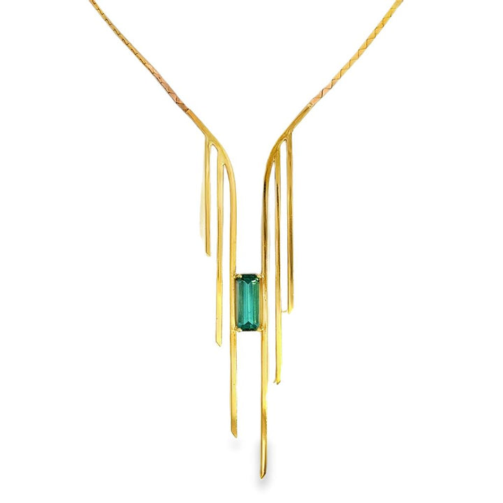 14K Yellow Gold Statement Necklace with 3.05ct Indicolite Tourmaline