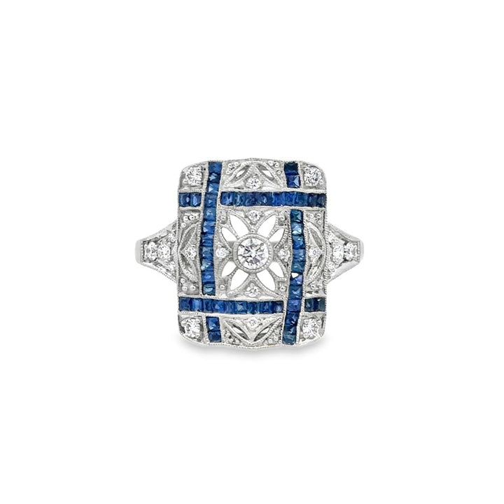 0.30 CTW Diamond & Sapphire Platinum Vintage-Inspired Ring