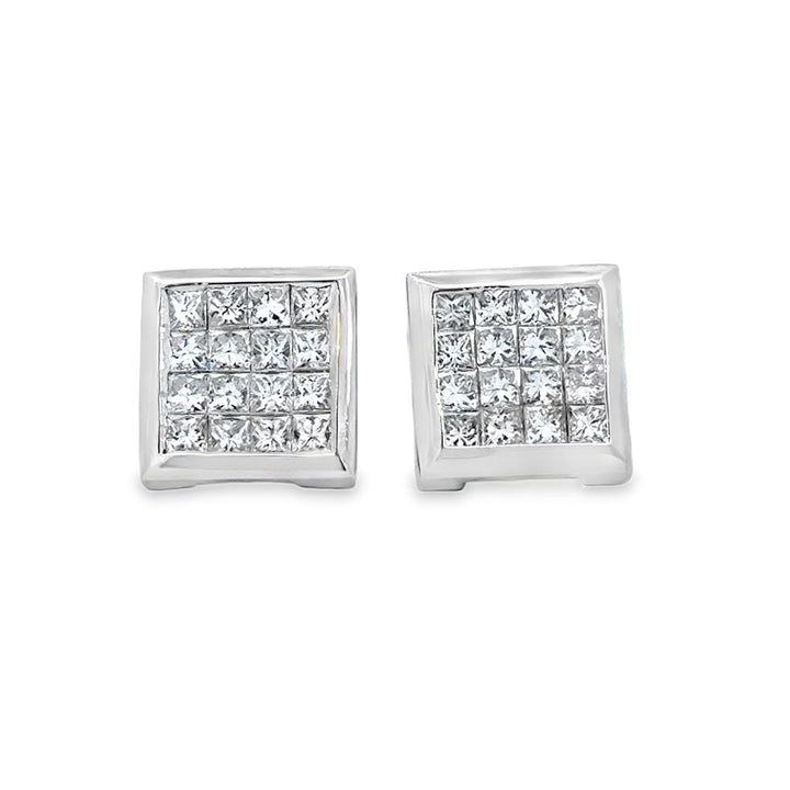 3.00 CTW Princess Cut Diamond 14K White Gold Large Square Post Earrings – 12mm