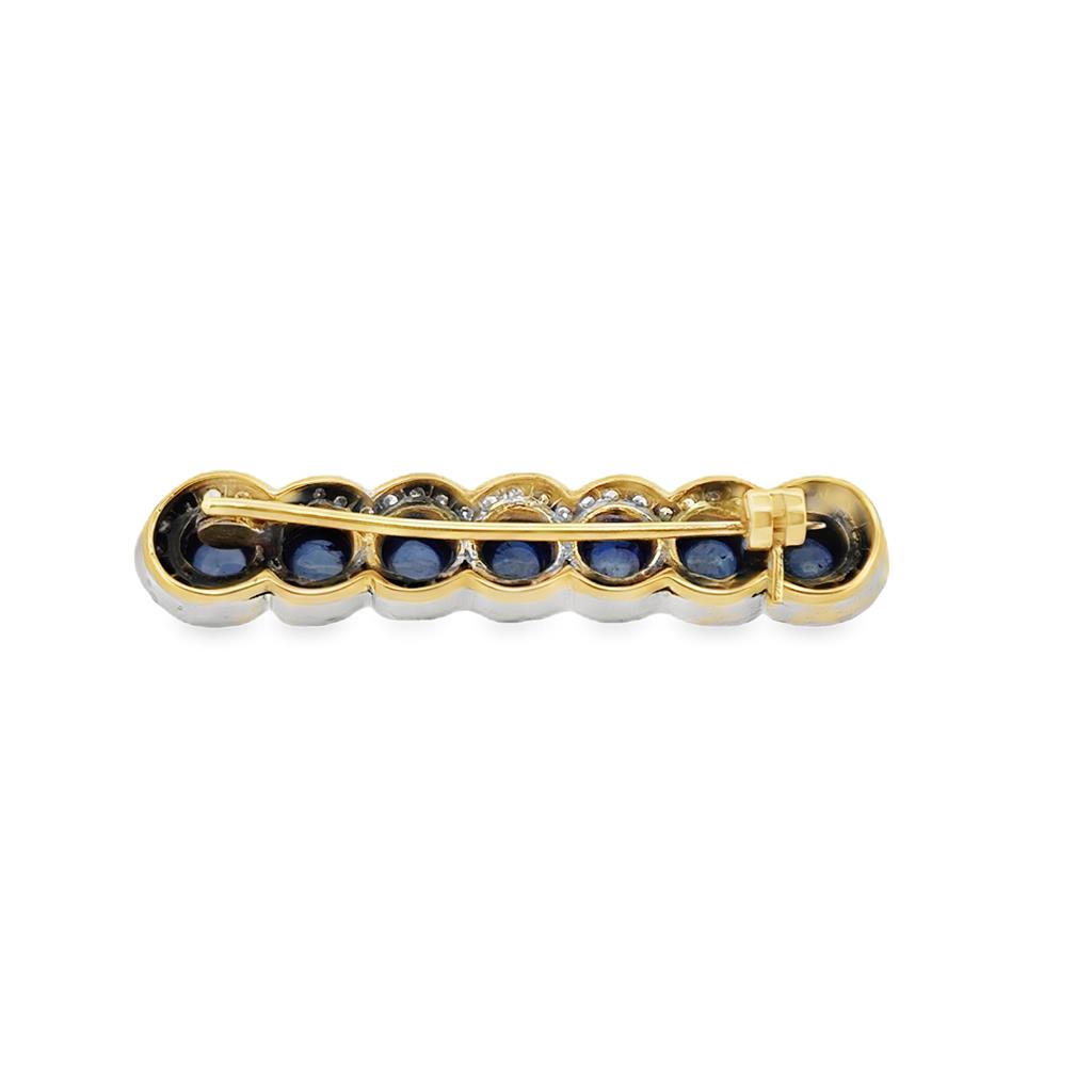 Vintage Sapphire & Diamond Brooch in Sterling Silver with Gold Overlay – 2" Long