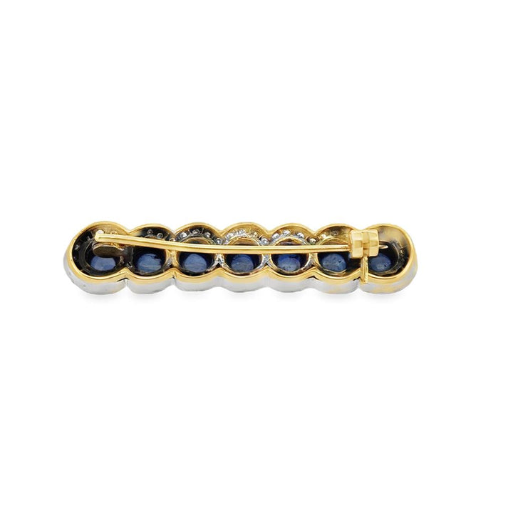 Vintage Sapphire & Diamond Brooch in Sterling Silver with Gold Overlay – 2" Long