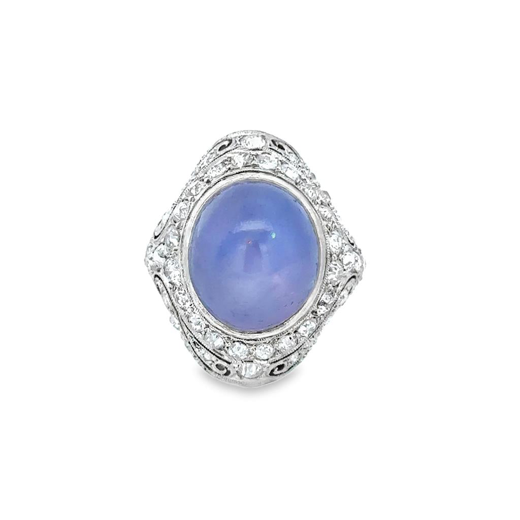 20.00 CT Star Sapphire and Diamond Art Deco Platinum Ring