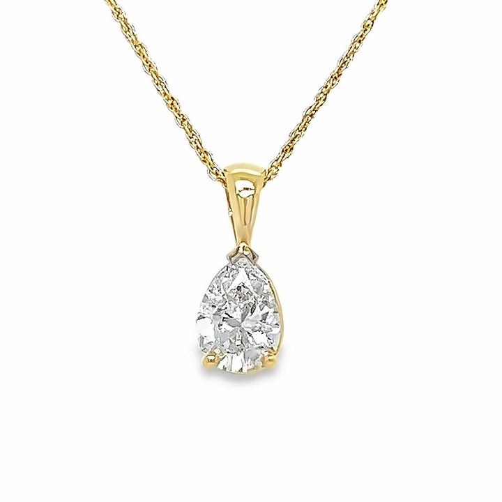 1.06 CT Pear Cut Diamond 14K Yellow Gold Pendant Necklace