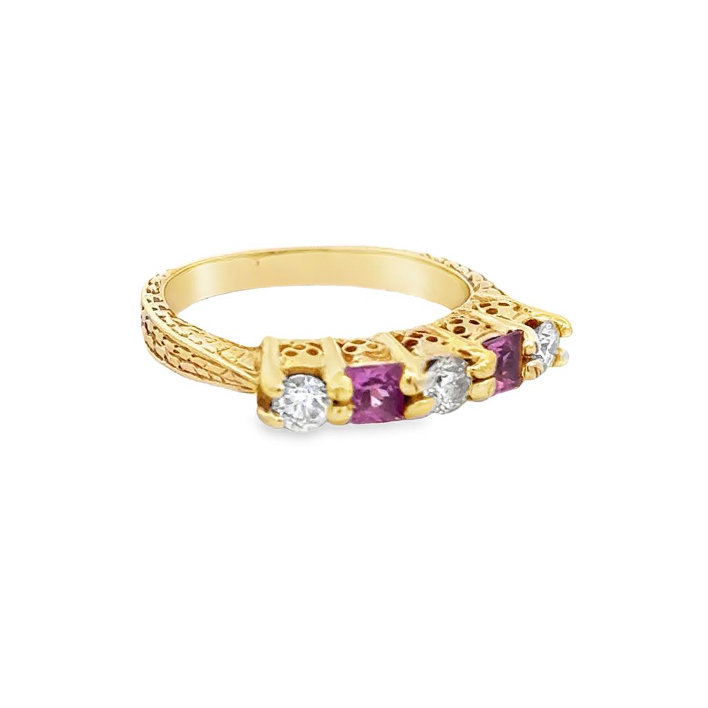 0.33 CTW Diamond & Pink Topaz 14K Yellow Gold Intricate Band Ring