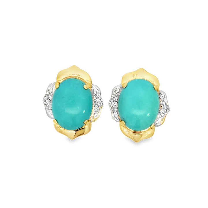 0.06 CTW Diamond Turquoise 14K Yellow Gold Stud Earrings