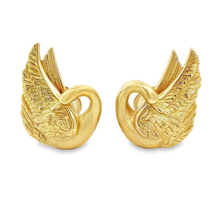 18K Yellow Gold Swan Clip-On Earrings by Charles Garnier