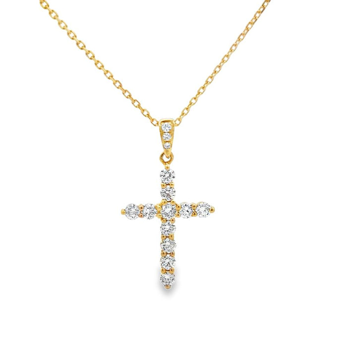 0.53 CTW Diamond 14K Yellow Gold Cross Pendant Necklace