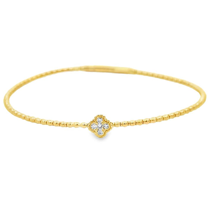 0.10 CTW Diamond 14K Yellow Gold Flexible Flower Bangle Bracelet