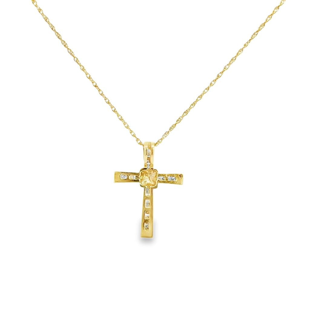 0.22 CTW Diamond 10K & 14K Yellow Gold Cross Pendant Necklace