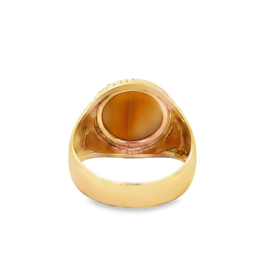 Tiger’s Eye 18K Yellow Gold Engraved Signet Ring
