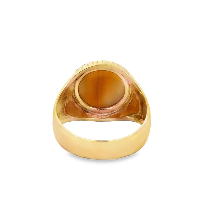 Tiger’s Eye 18K Yellow Gold Engraved Signet Ring