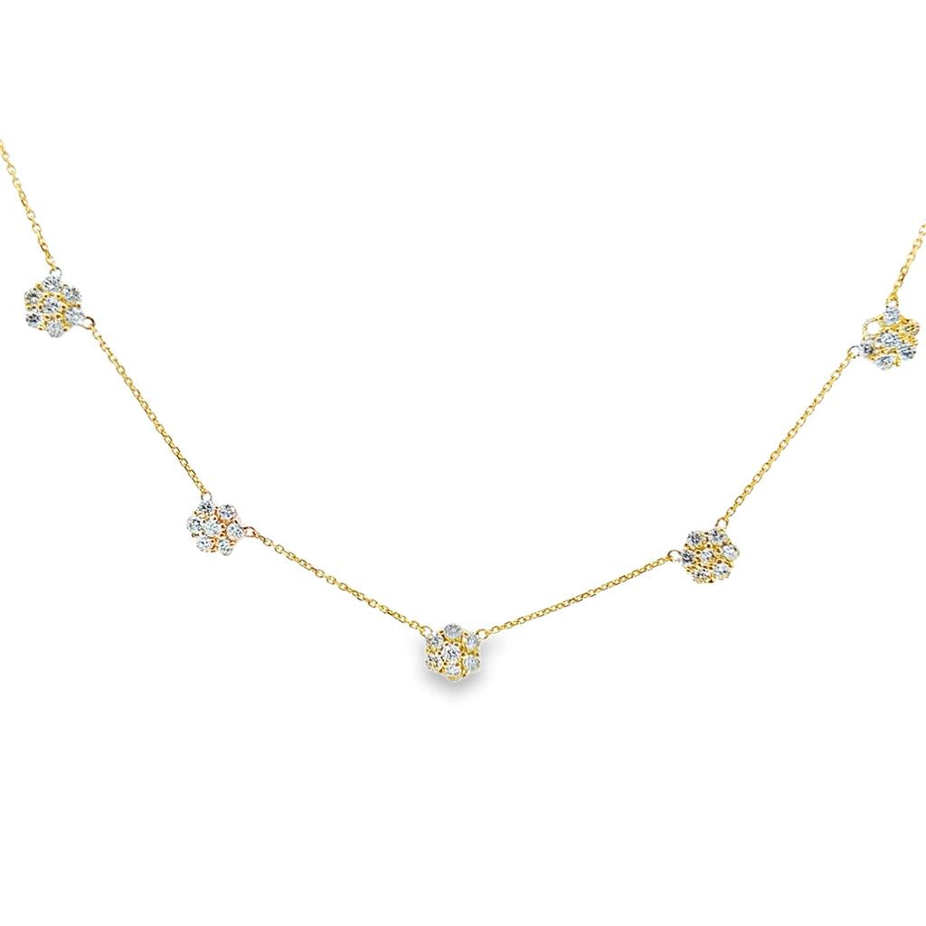 2.00 CTW Round Diamonds Yellow 14K Gold Flower Station Necklace