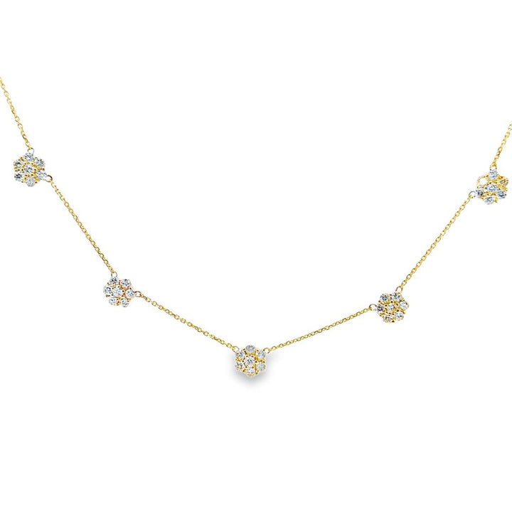 2.00 CTW Round Diamonds Yellow 14K Gold Flower Station Necklace