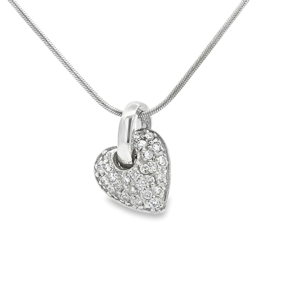 0.30 CTW Diamond Pavé Heart Pendant Necklace 14K White Gold – 18" Snake Chain