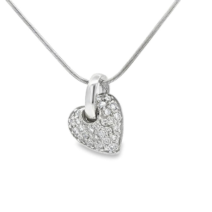 0.30 CTW Diamond Pavé Heart Pendant Necklace 14K White Gold – 18" Snake Chain