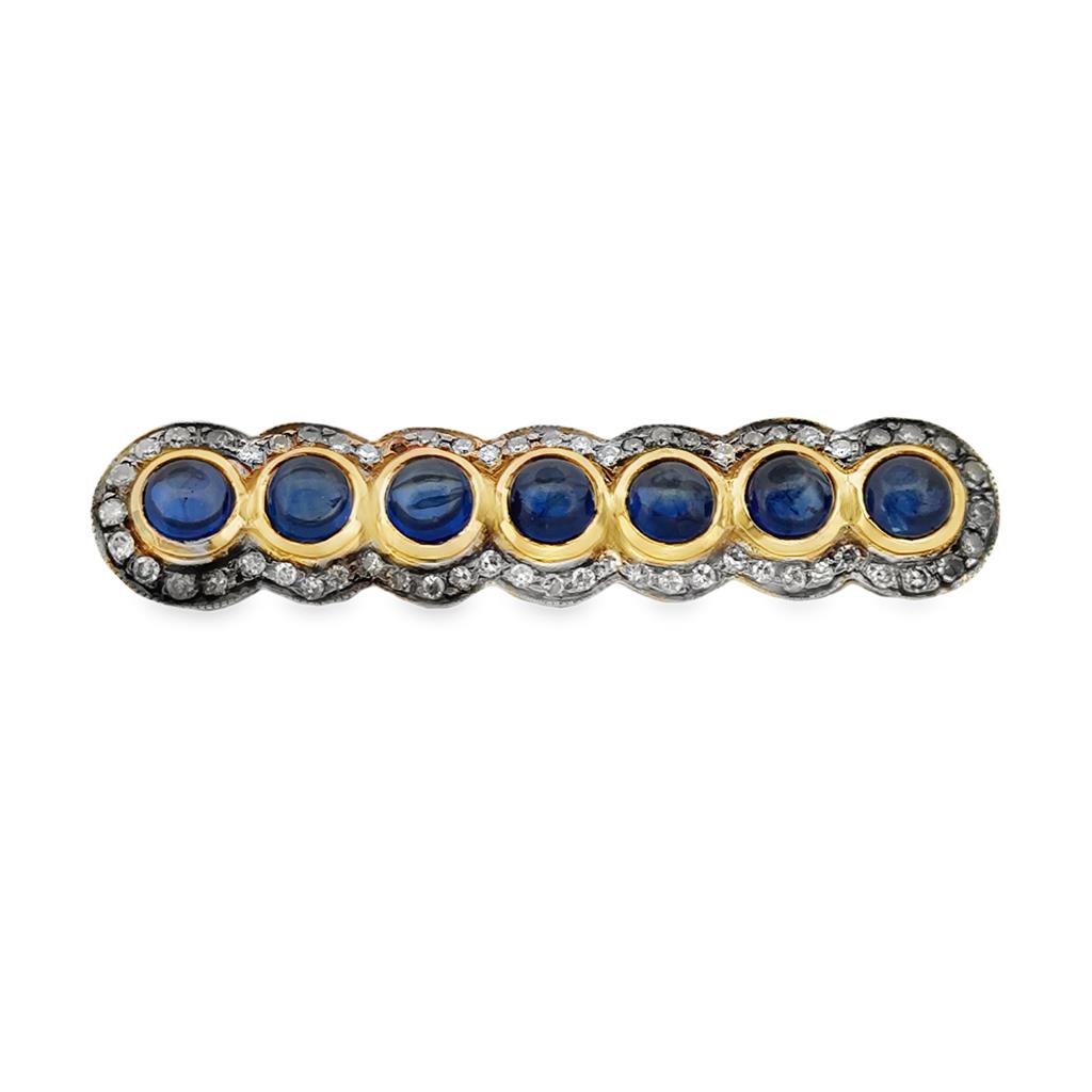Vintage Sapphire & Diamond Brooch in Sterling Silver with Gold Overlay – 2" Long