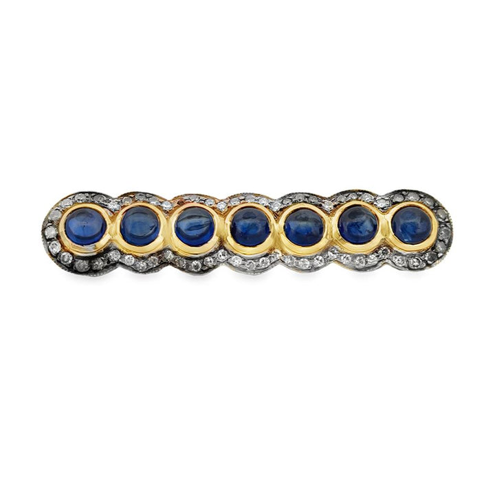 Vintage Sapphire & Diamond Brooch in Sterling Silver with Gold Overlay – 2" Long