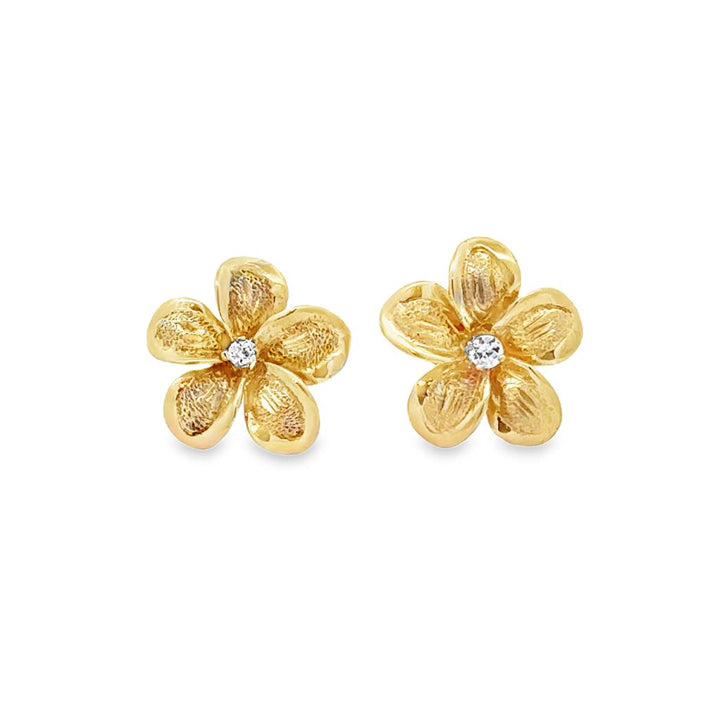 0.04 CTW Diamond Flower Earrings 10K Yellow Gold