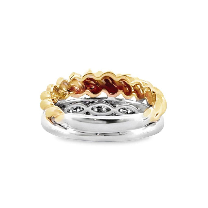 0.70 CTW Diamond 14K White and Yellow Gold Two Tone Stackable Ring