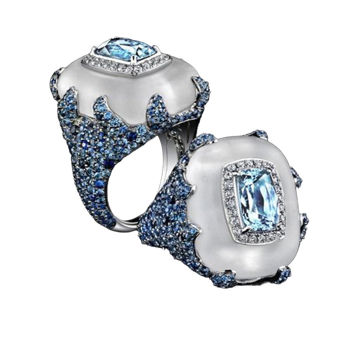 Robert Procop 4.76 CT Emerald Cut Aquamarine 3.91 CTW Blue Sapphire 18K White Gold Ring