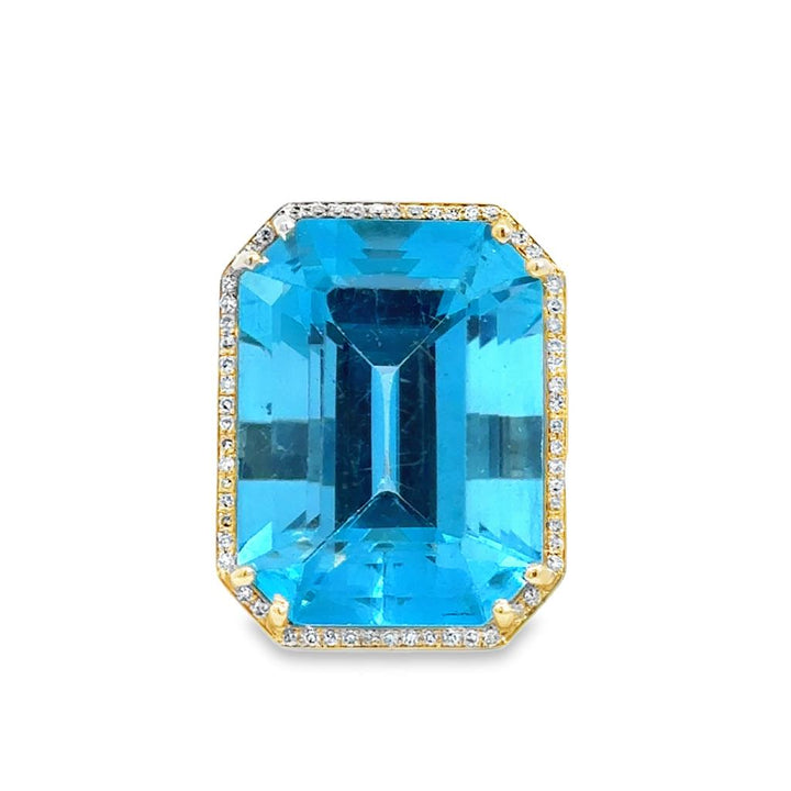 Large Blue Topaz & Diamond Ring in 14K Yellow Gold