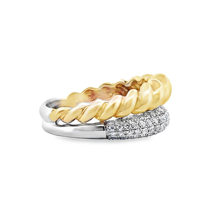 0.70 CTW Diamond 14K White and Yellow Gold Two Tone Stackable Ring