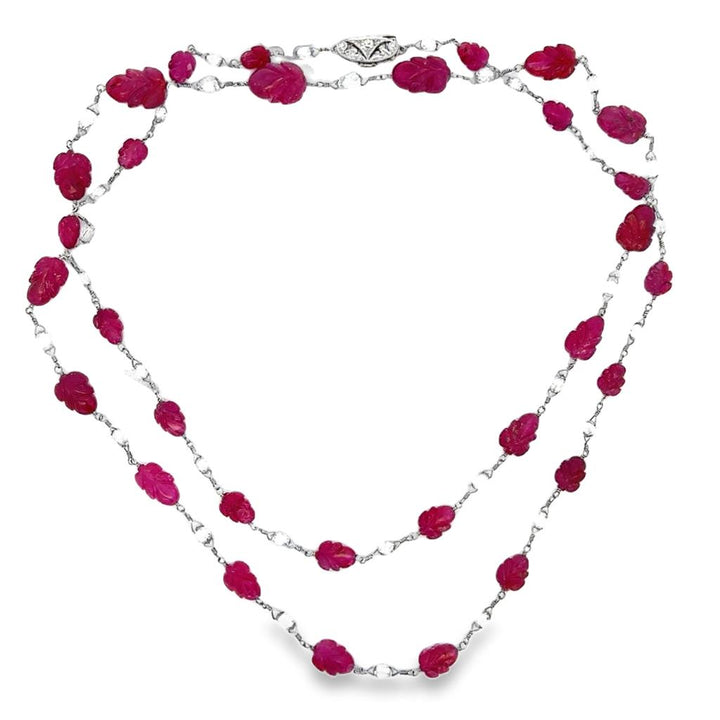 8 CTW Diamond & Unheated Carved Burmese Ruby 30" Necklace