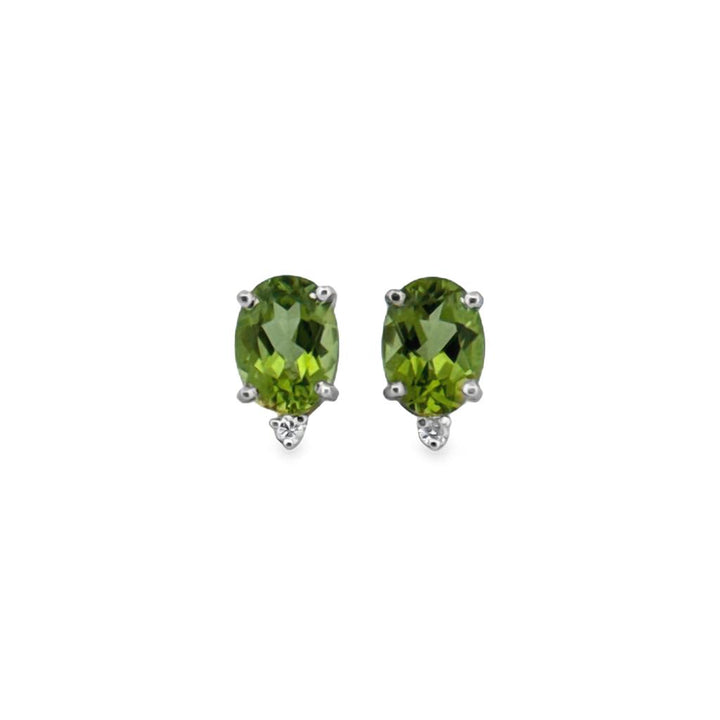 Diamond & Peridot Oval Stud Earrings, 14K White Gold