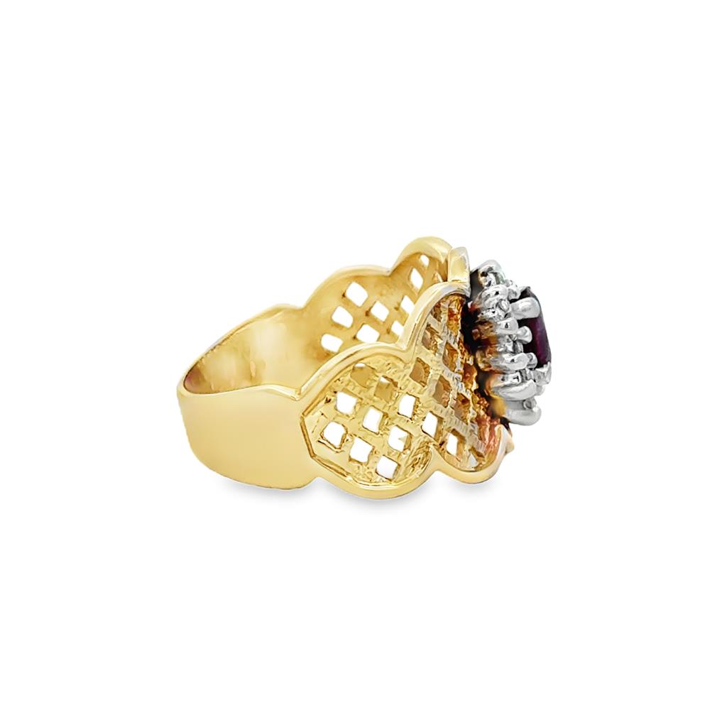 Pre-Owned 0.18 CTW Diamond & Ruby 14K Yellow Gold Wide Band Ring