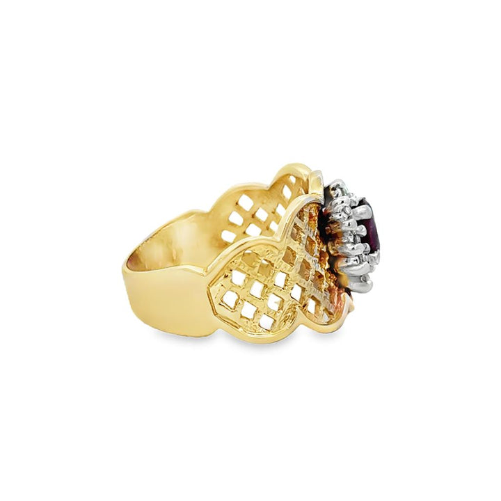 Pre-Owned 0.18 CTW Diamond & Ruby 14K Yellow Gold Wide Band Ring
