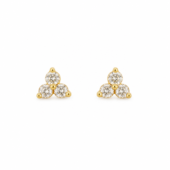 0.20 CTW Diamond 14K Yellow Gold Three-Stone Cluster Stud Earrings