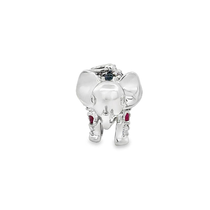 14K White Gold Aquamarine, Ruby & Sapphire Elephant Pendant/Charm