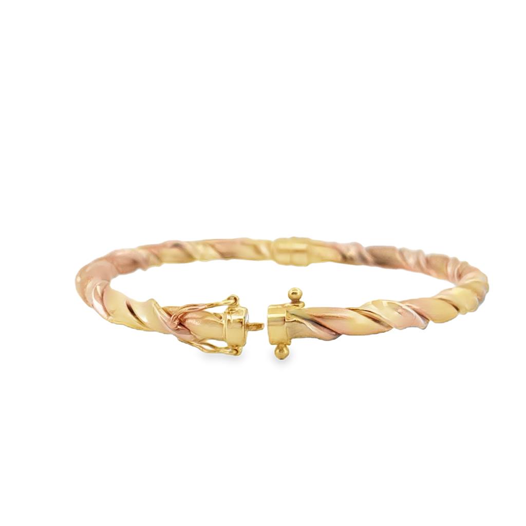 Italian Twisted Bangle Bracelet in 14K Yellow Gold – 4mm Wide
