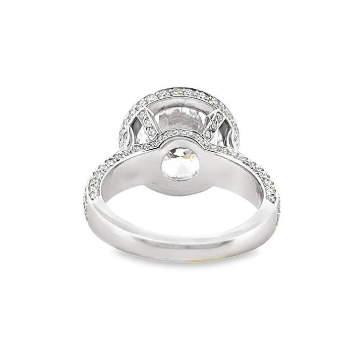 Platinum 3.80 CT Round Brilliant Diamond Engagement Ring with Pavé Halo Setting