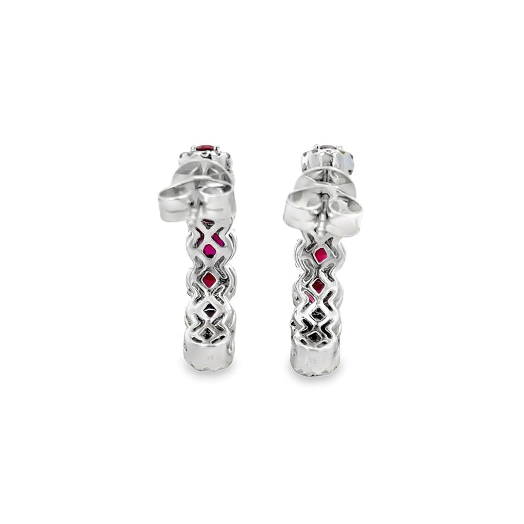1.81 CTW Ruby & 0.48 CTW Diamond 14K White Gold Half Hoop Earrings