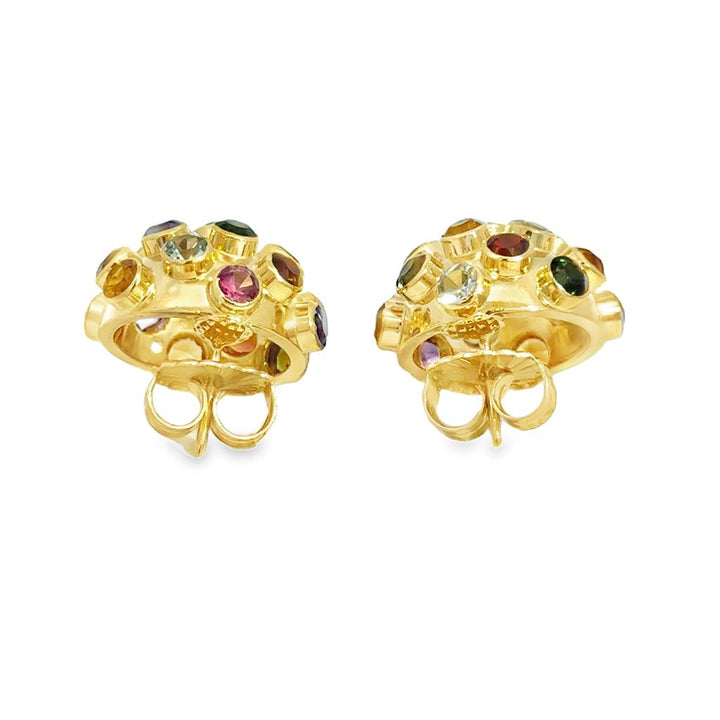 14K Yellow Gold Multi-Gemstone 19mm Dome Stud Earrings