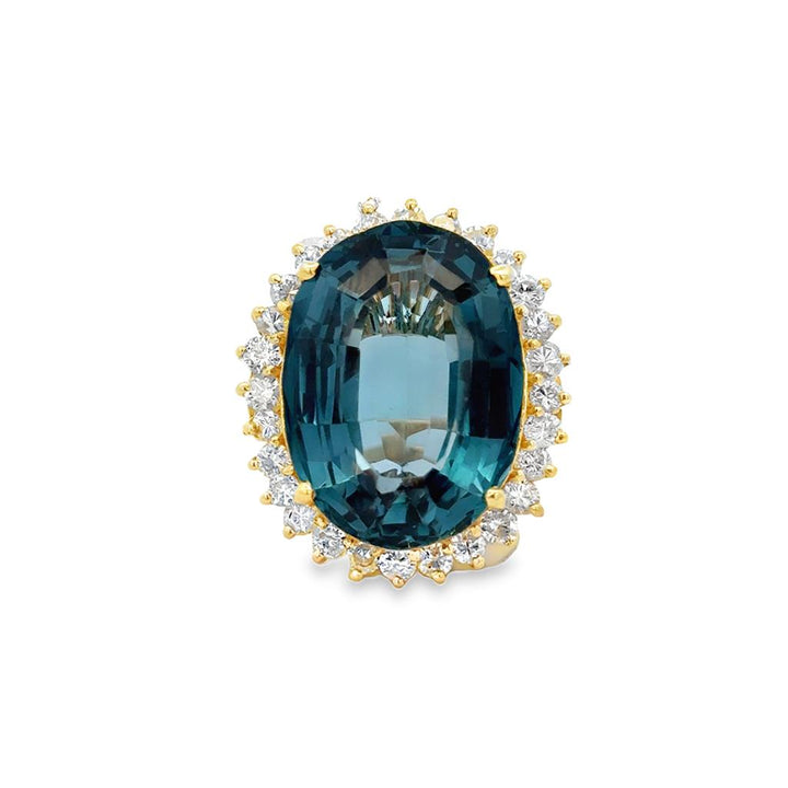 Pre-Owned 1.50 CTW Diamond & Blue Topaz 14K Yellow Gold Oval Cocktail Ring
