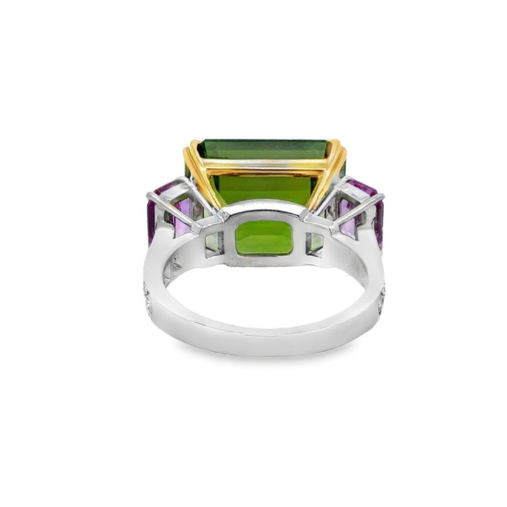 Pre-Owned Platinum and Yellow Gold Peridot, Pink Sapphire & Diamond Ring